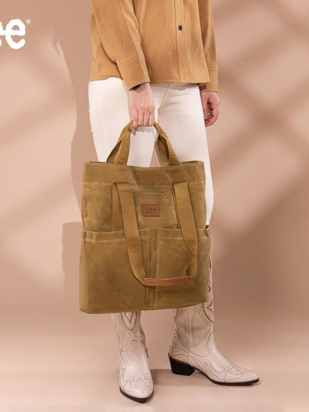 Montana West x Lee Large Canvas Tote Bag for Women Khaki - Picture 6 of 6